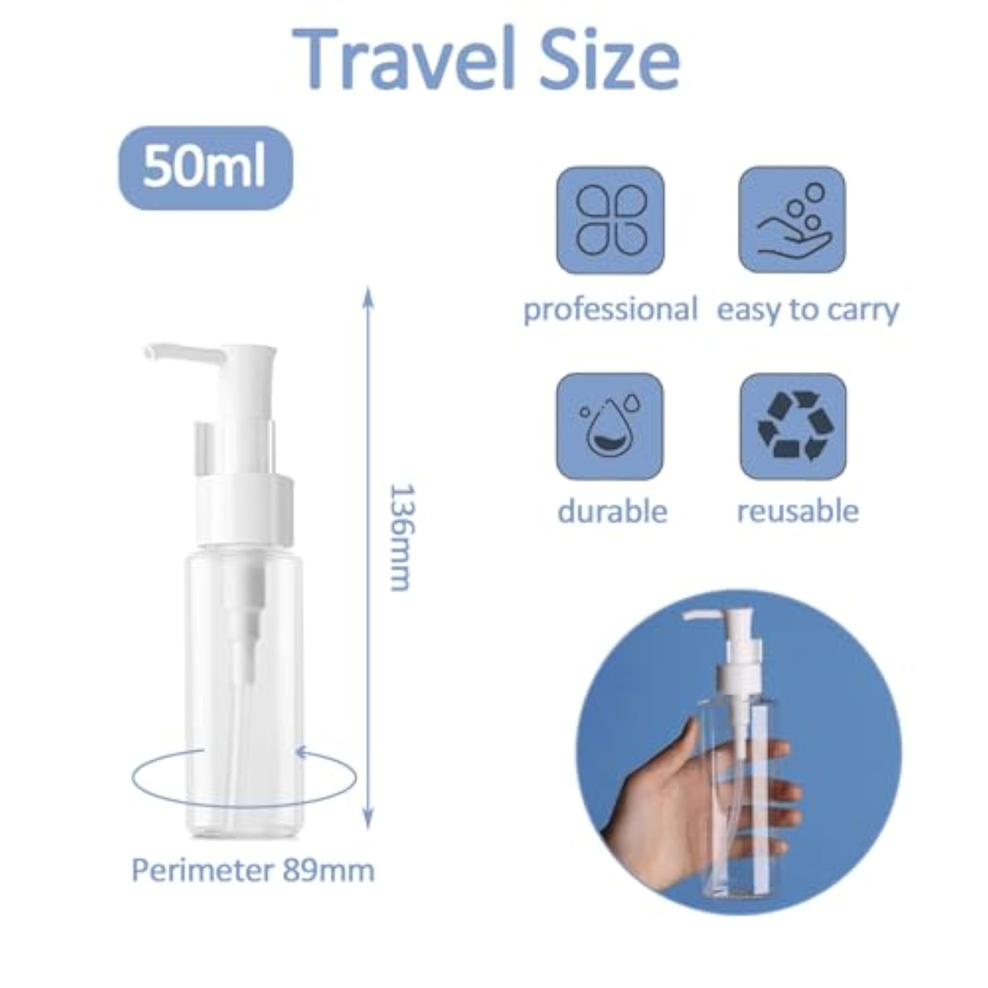 8Pcs 50ML Clear Plastic Lotion Dispenser Travel Bottles